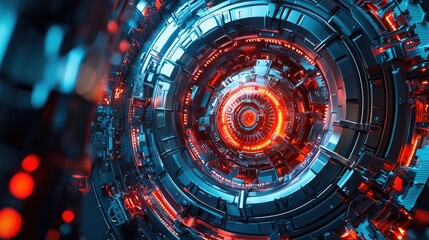 Fototapeta premium Abstract Metallic Structure with Red and Blue Lighting