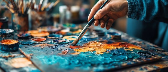 Obraz premium Art therapy session with people using paints and canvases, reflecting the mental health benefits of selfexpression and creativity for emotional healing