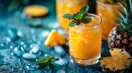Fototapeta premium Fresh orange juice with mint garnish