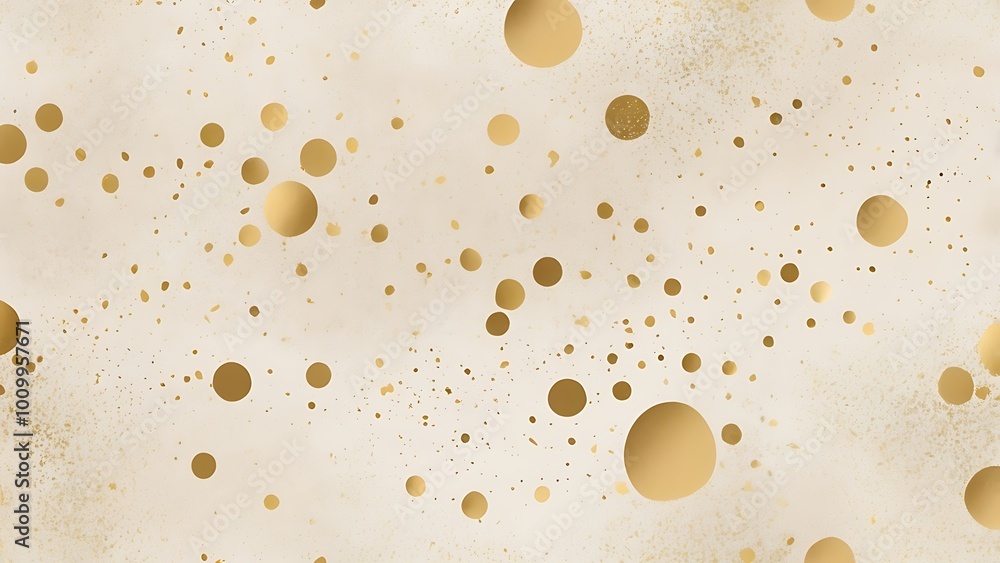 Poster abstract digital artwork illustration featuring a pattern of variously sized golden circles scattere