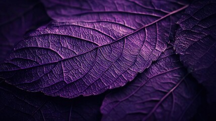 Obraz premium A zoomed-in shot of a purplish foliage against a dark backdrop, featuring a fuzzy depiction of the leaf's upper portion