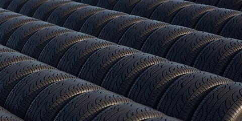 Stacked tires ready for repair. Realistic 3d render. © Negro Elkha