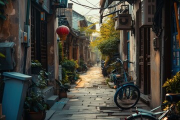 Naklejka premium Street old town in Asia city architecture outdoors.