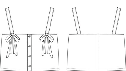 with elbow sleeveless strappy strapped shoulder straps buttoned square neck cropped crop blouse top template technical drawing flat sketch cad mockup fashion woman design style model
