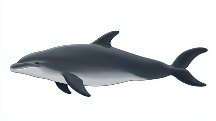 Obraz premium sleek porpoise swims gracefully, its dorsal fin prominently visible against a bright white background, embodying the beauty of marine life in motion.