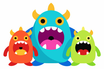 funny and cute colourful monsters for halloween with big open mouths as copy space