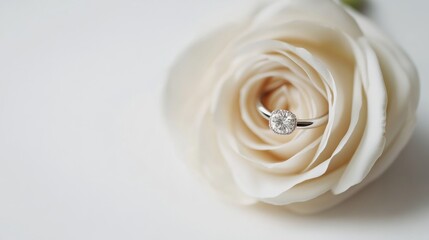 Diamond Ring in a White Rose