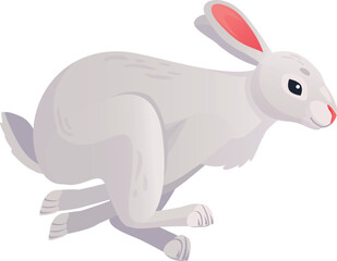 Running white hare. Winter rabbit. Cartoon animal
