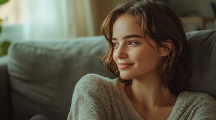 Naklejka premium Woman Relaxing in Cozy Indoor Setting