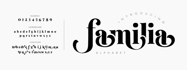 Familia  typography beauty fashion elegant minimalist serif italic fonts decorative wedding vintage retro logos. Minimal luxury font alphabet logo. Vector illustration © designfourmonths