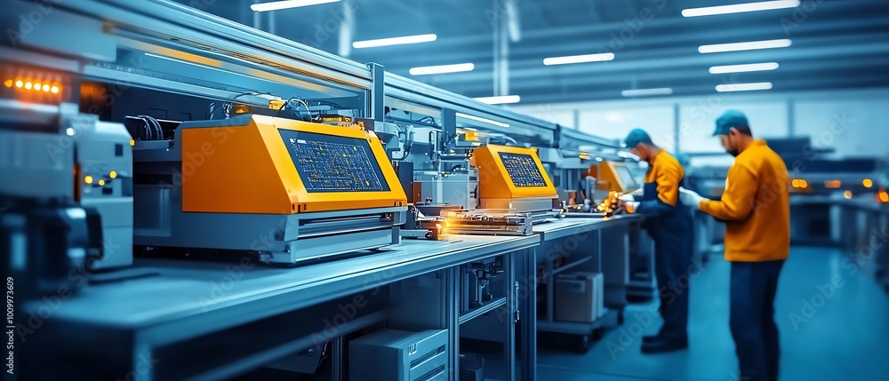 Leinwandbilder Engineers Assembling and Inspecting Jet Printer Soldering Process for Computer Hardware Creation, HighTech Setting