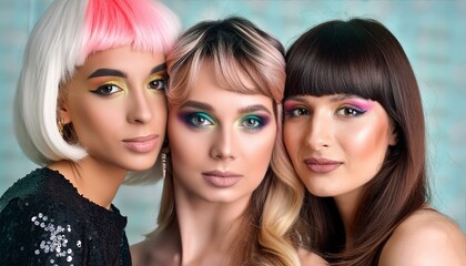 Obraz premium The concept of gay pride with LGBTQ+ girls. Young lesbian women represent inclusion, diversity, community, support, and solidarity.