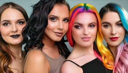 Fototapeta premium The concept of gay pride with LGBTQ+ girls. Young lesbian women represent inclusion, diversity, community, support, and solidarity.