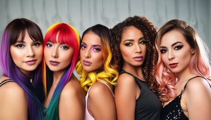 Obraz premium The concept of gay pride with LGBTQ+ girls. Young lesbian women represent inclusion, diversity, community, support, and solidarity.
