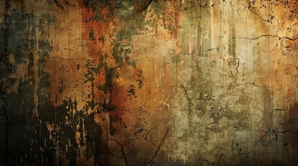 Obraz premium This image captures a rustic wall displaying rich, earthy tones with a textured surface, evoking a vintage and weathered feel, ideal for backgrounds or artistic designs.