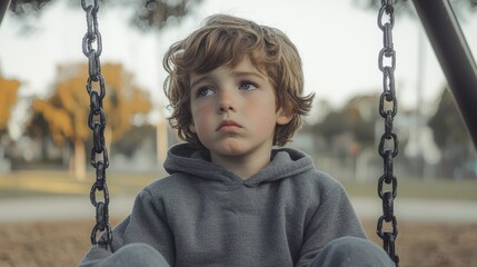 Child Sitting Alone on a Swing in a Playground