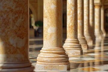 Fototapeta premium A row of classic marble columns. Perfect for adding elegance to designs related to architecture, luxury, or history.