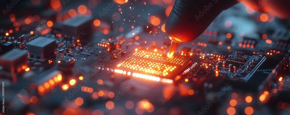 Poster Soldering Jet Printer Engineers Inspecting and Assembling Computer Hardware, Advanced Technology Environment