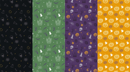 Seamless vector pattern set with Halloween motifs