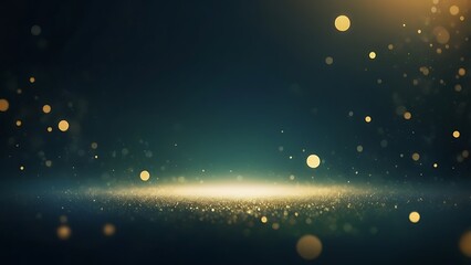 digital abstract artwork illustration featuring a glitter bokeh effect with numerous glowing circular light spots with a gradient background transitioning from dark teal  to a rich green color