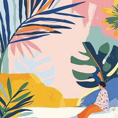 Fototapeta premium Colorful abstract painting of leaves. The painting is full of life and energy, combines bright and bold colors. Illustration in painted style for cover, card, interior design, brochure or presentation