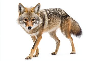 Fototapeta premium golden jackal moves purposefully, its sleek fur glimmering under soft light. The sharp features and alert posture highlight its agility and beauty in a stunning isolation.