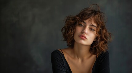 Fototapeta premium portrait of a beautiful young woman on gray background