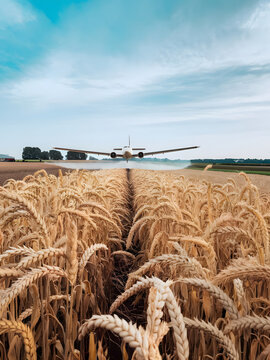 Avi&oacute;n fumigando campos de trigo
