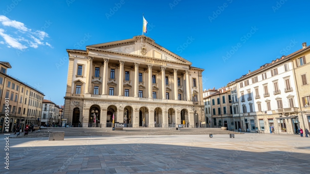Aufkleber a large building with a flag on top of it