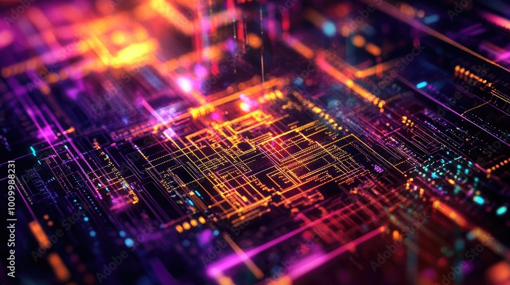 Poster abstract digital network with colorful lights and lines