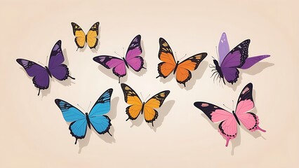 Fototapeta premium digital illustration featuring a collection of colorful butterflies arranged against a plain beige background