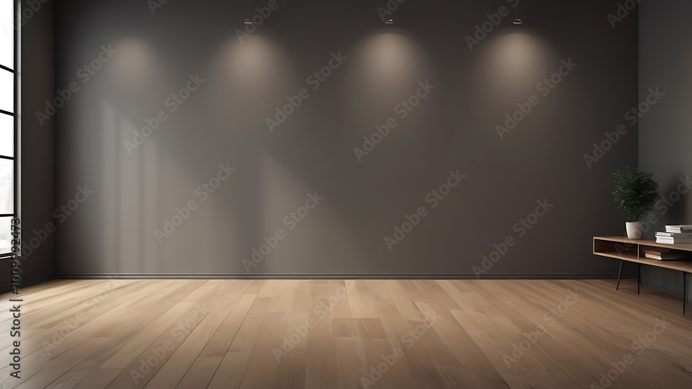 Poster minimalist interior space with a focus on clean lines and simplicity features a light wooden floor w