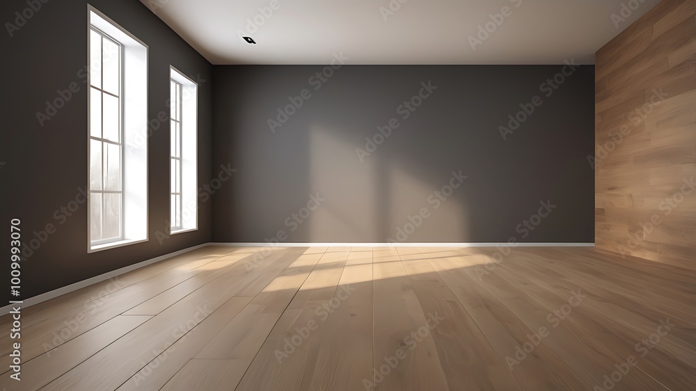Poster minimalist interior space with a focus on clean lines and simplicity features a light wooden floor w