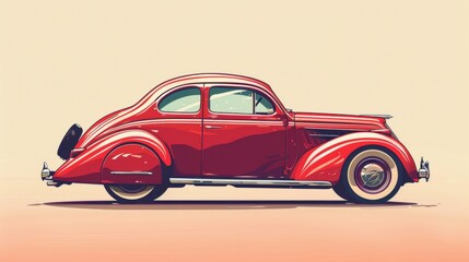 Obraz premium Iconic Red Vintage Classic Car with Retro Chrome Details on City Street