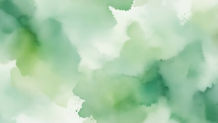 Obraz premium Abstract watercolor painting featuring a dynamic composition of green hues splashes on a soft white background