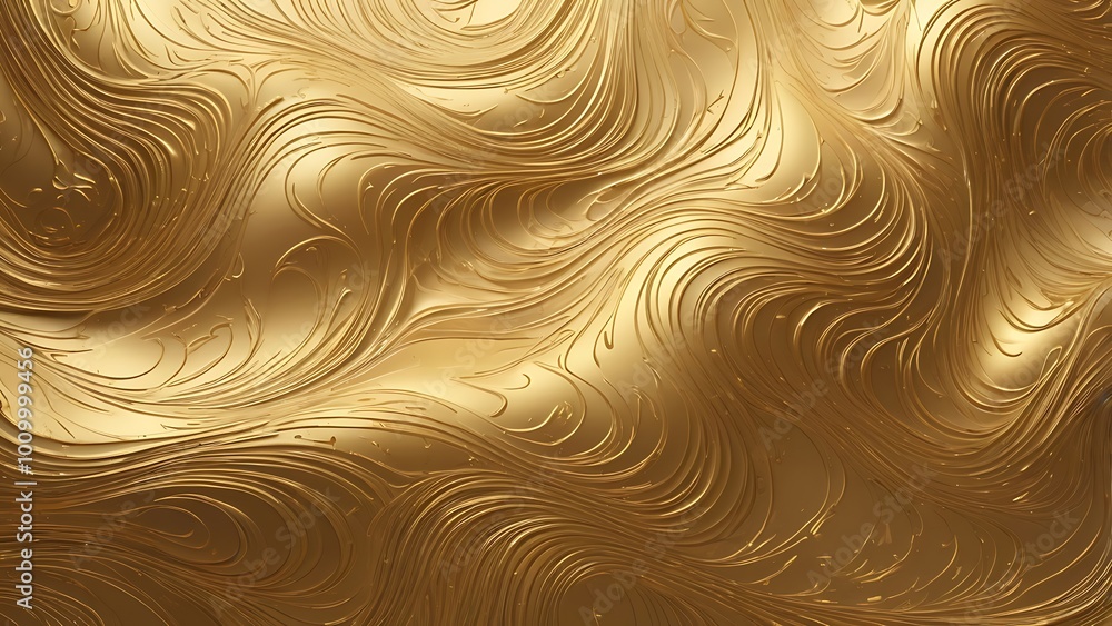 Poster abstract digital design artwork metallic textured background of a golden swirling patterns, characte
