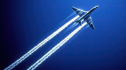 Airplane Leaving Contrails in Blue Sky