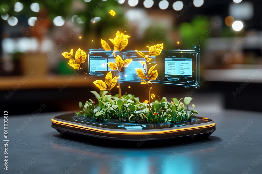 Aufkleber 3D digital model of a futuristic office, where holographic screens display failed projects and reports in a fully animated, interactive environment