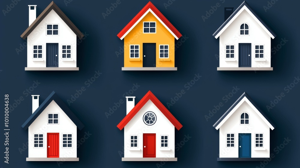 Poster a row of houses with different colors and sizes