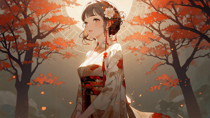 Fototapeta premium 花と女 AI画像 ジェネレーティブAI