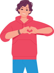 Guy show love gesture. Heart fingers sign
