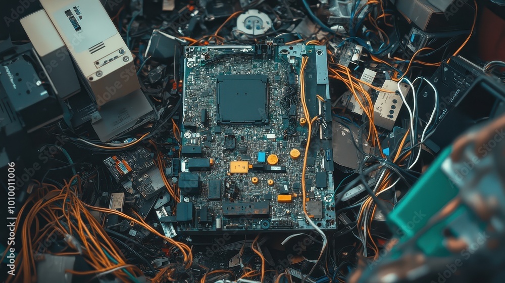Poster intricate circuit board in a sea of computer components