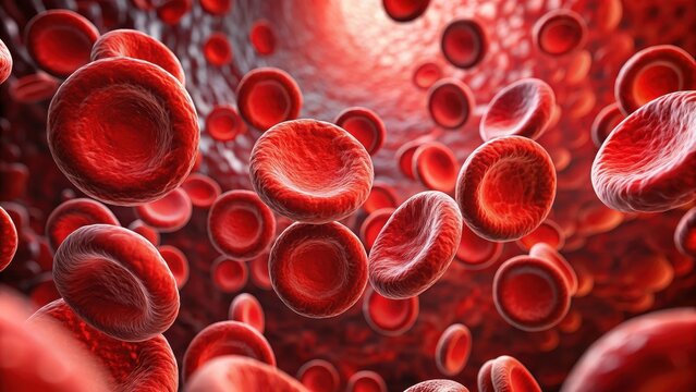 Close-up of red blood cells in the bloodstream, polycythemia vera, blood cancer, red blood cells
