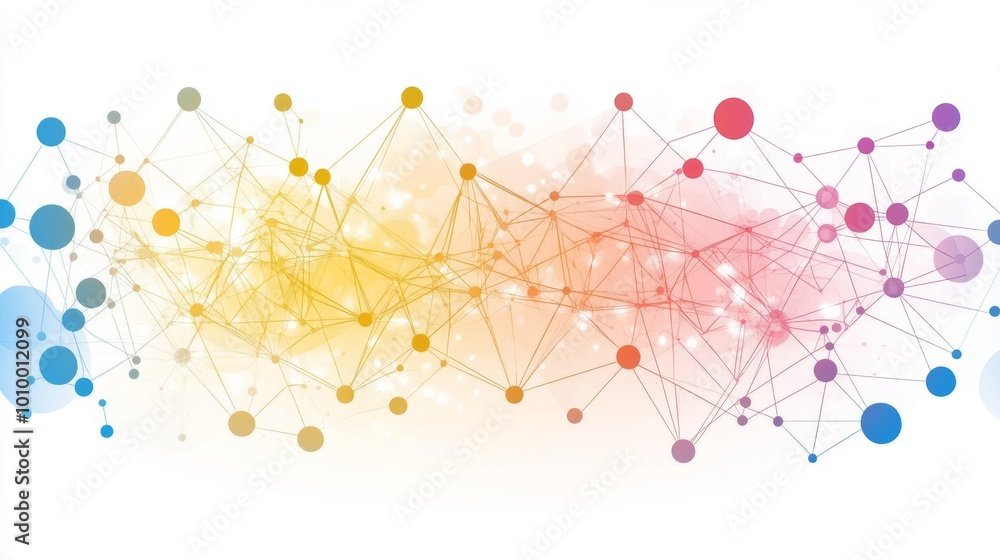 Poster abstract network connections. colorful digital communication background with lines and dots.