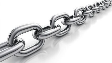 A long chain displayed elegantly, showcasing its robust links and shiny surface. The image highlights the strength and durability of the chain, making it ideal for concepts related to connection, 