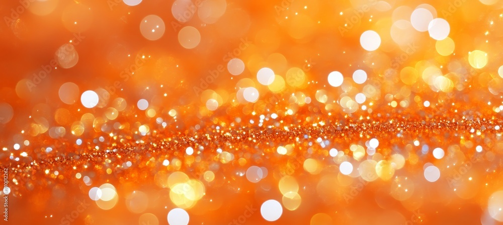 Poster abstract swirling dust particles on an orange gold gradient background with bokeh highlights