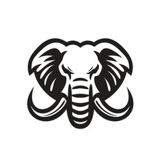 Black and White Illustration of an Elephant's Head with Tusks Logo design