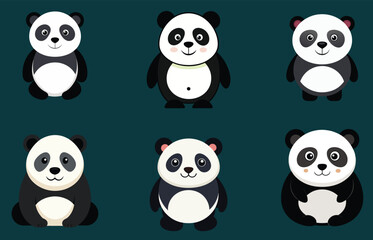 Panda Clipart, Cute Animal Set. cute panda illustration vector image. perfect for Stickers, Prints for Clothing, Coloring Pages.
