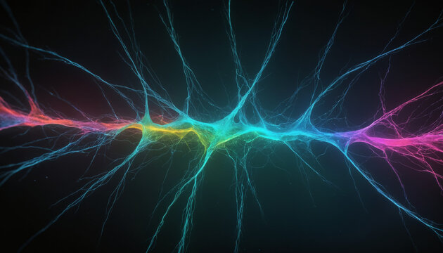 Neural connections, aurora, artificial intelligence, beautiful alien space visualization of a neural network,science and technology abstract art