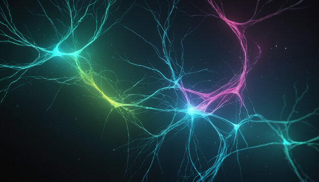 Neural connections, aurora, artificial intelligence, beautiful alien space visualization of a neural network,science and technology abstract art